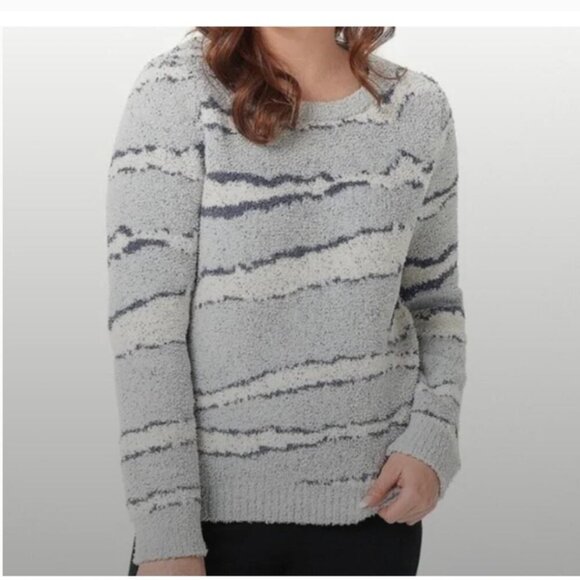 BAREFOOT DREAMS Cozychic Animal Print Scoop Neck Sweater Cream/Gray Size Medium - Picture 1 of 10